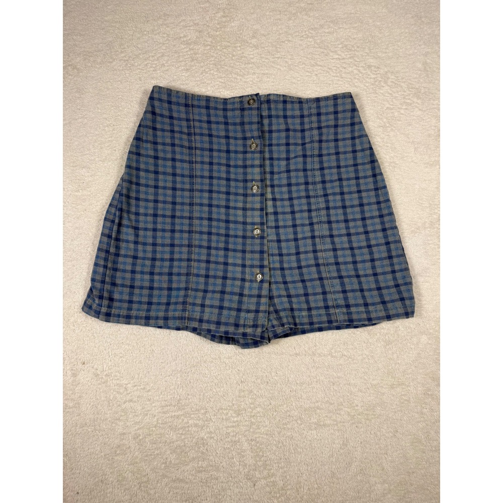 Stampede Plaid Skort Women 14 Blue Vintage 90s Button Front Cotton Retro
